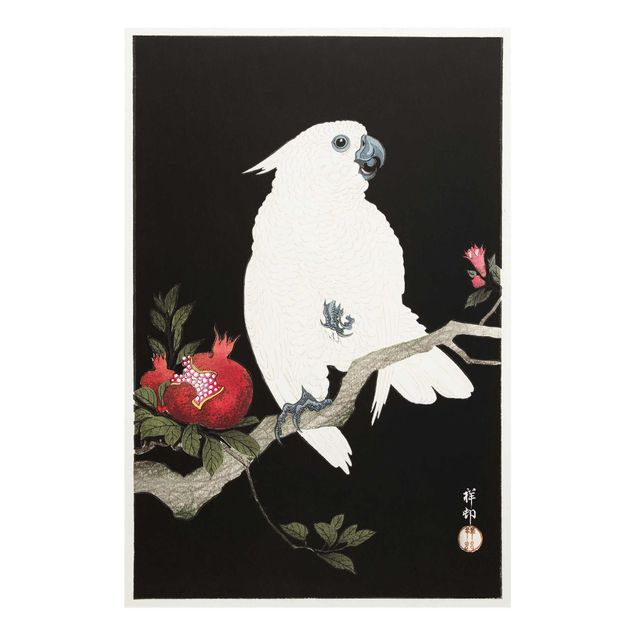Glasschilderijen Asian Vintage Illustration White Cockatoo