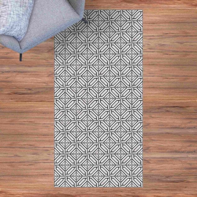 Loper tapijt Tile Pattern Rhomboidal Geometry Black