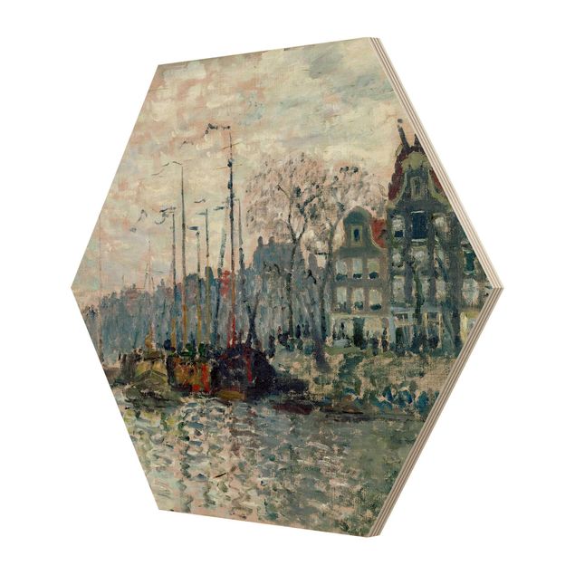 Hexagons houten schilderijen Claude Monet - View Of The Prins Hendrikkade And The Kromme Waal In Amsterdam