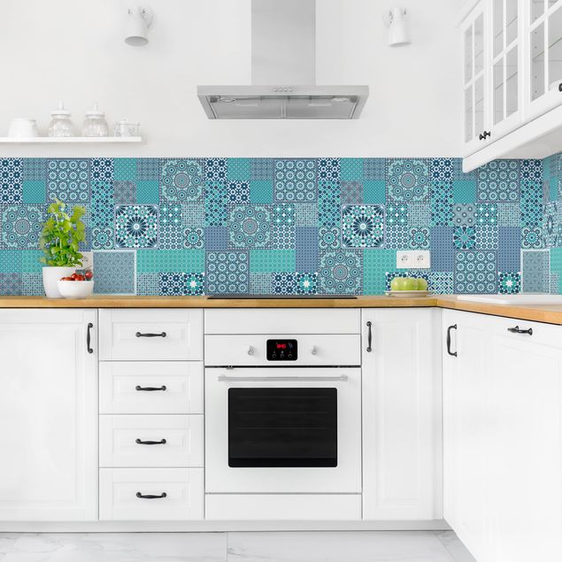Achterwand voor keuken tegelmotief Moroccan Mosaic Tiles Turquoise Blue