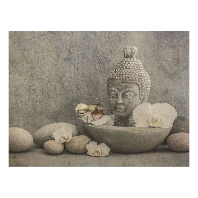 Houten schilderijen Zen Buddha, Orchid And Stone