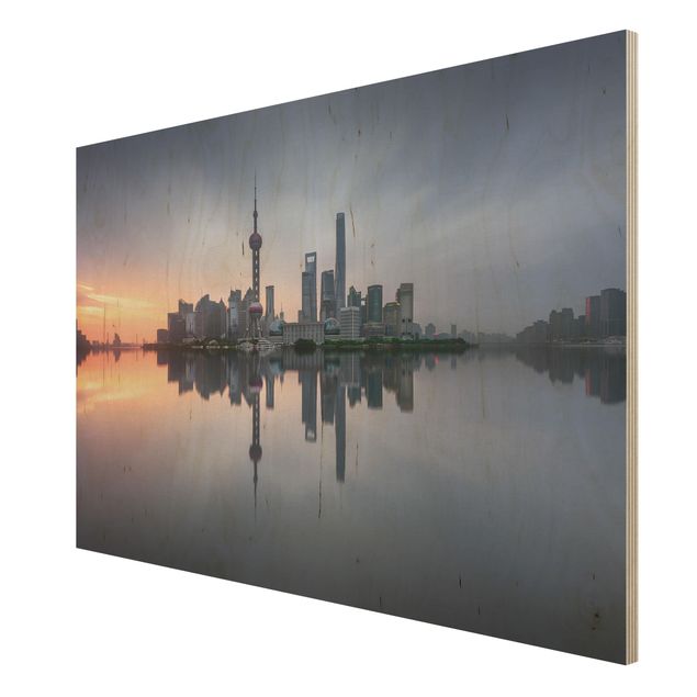 Houten schilderijen Shanghai Skyline Morning Mood