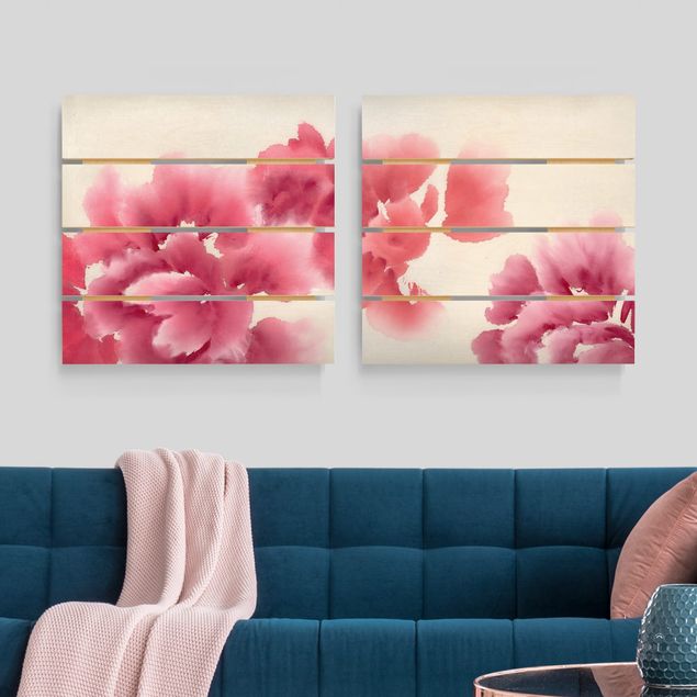 Houten schilderijen op plank - 2-delig Artistic Flora Set