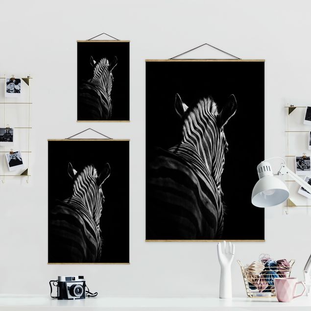 Stoffen schilderij met posterlijst Dark Zebra Silhouette