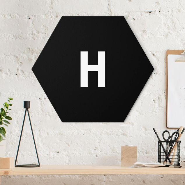 Hexagons Aluminium Dibond schilderijen Letter Black H