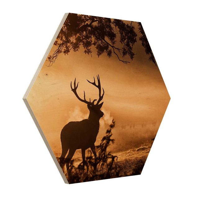 Hexagons houten schilderijen Deer In The Winter Forest
