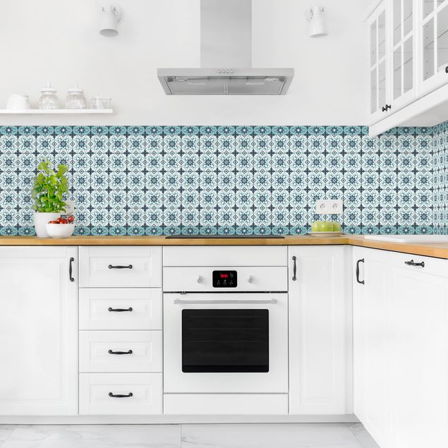 Achterwand voor keuken tegelmotief Geometrical Tile Mix Flower Turquoise