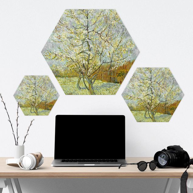 Hexagons Aluminium Dibond schilderijen Vincent van Gogh - Flowering Peach Tree