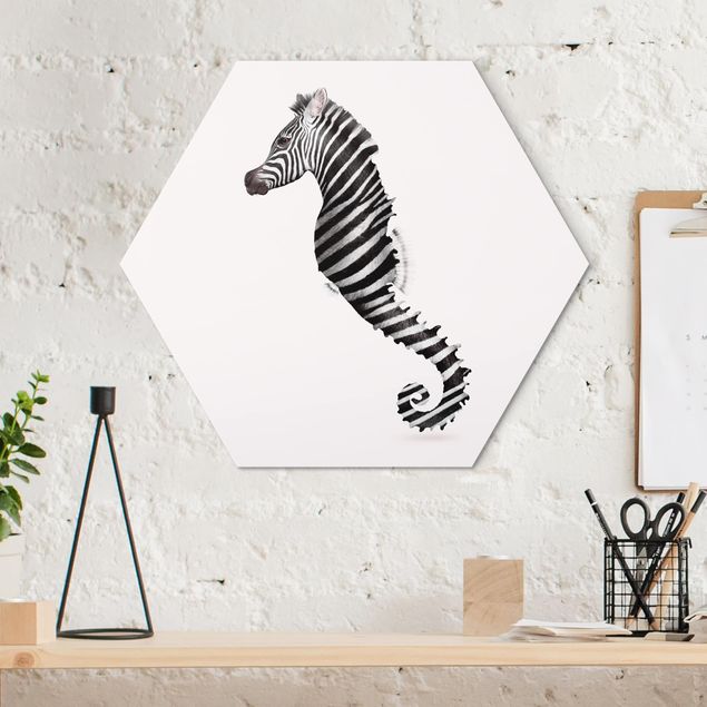 Hexagons Aluminium Dibond schilderijen Seahorse With Zebra Stripes
