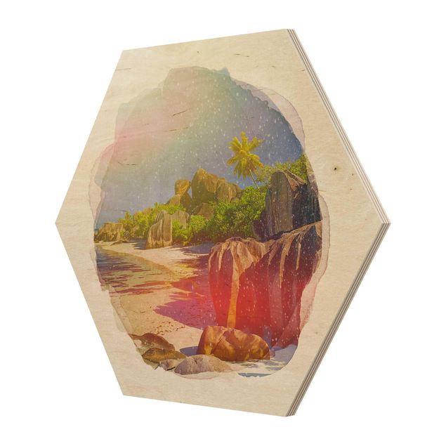 Hexagons houten schilderijen WaterColours - Dream Beach Seychelles