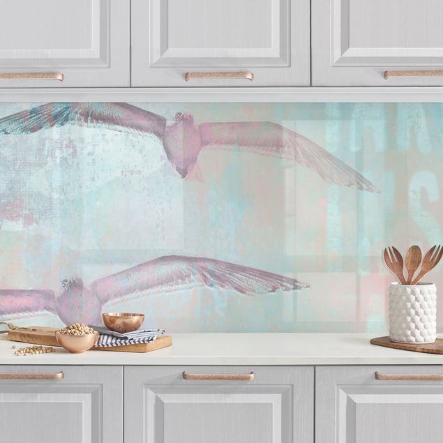 Achterwand voor keuken dieren Shabby Chic Collage - Seagulls