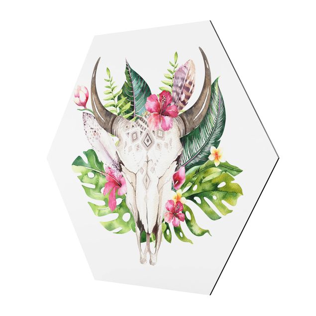 Hexagons Aluminium Dibond schilderijen Tropical Flower Skull