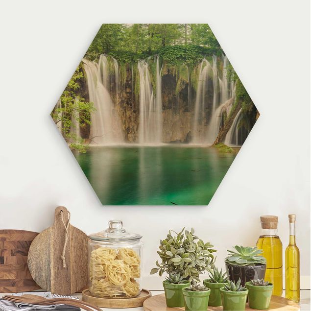 Hexagons houten schilderijen Waterfall Plitvice Lakes