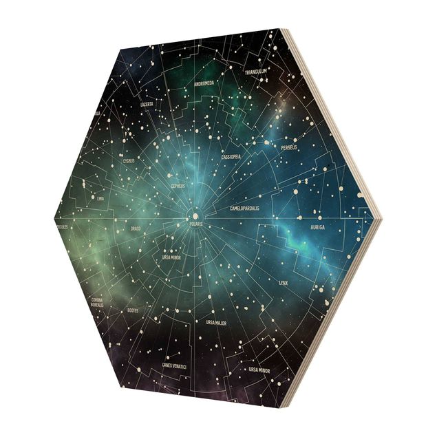 Hexagons houten schilderijen Stellar Constellation Map Galactic Nebula