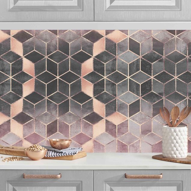 Achterwand voor keuken patroon Pink Gray Golden Geometry II