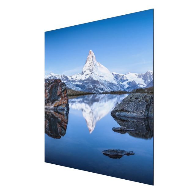 Aluminium Dibond schilderijen Stellisee Lake In Front Of The Matterhorn
