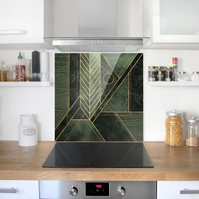 Spatscherm keuken Geometric Shapes Emerald Gold