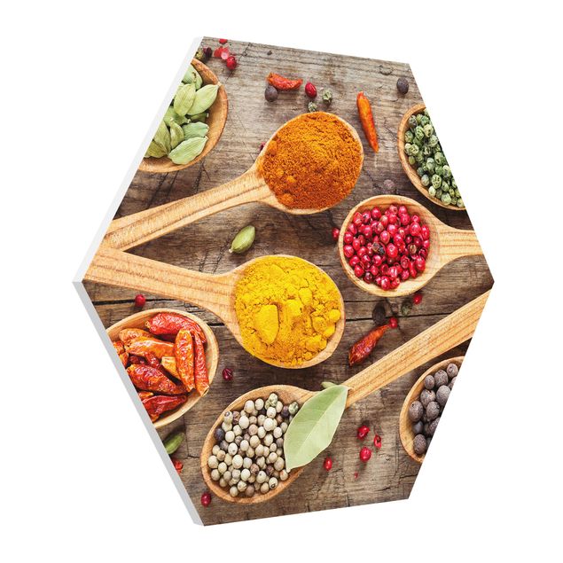 Hexagons Forex schilderijen Spices On Wooden Spoon
