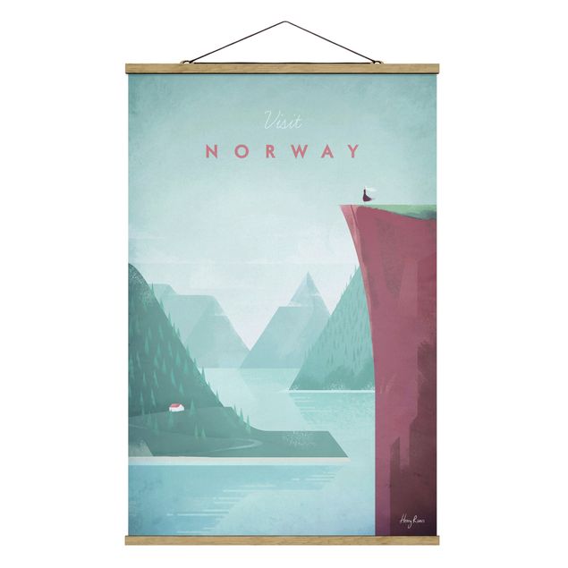 Stoffen schilderij met posterlijst Travel Poster - Norway