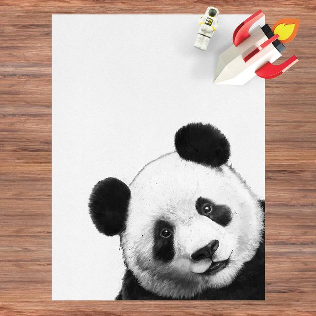 Vloerkleed modern Illustration Panda Black and White Drawing
