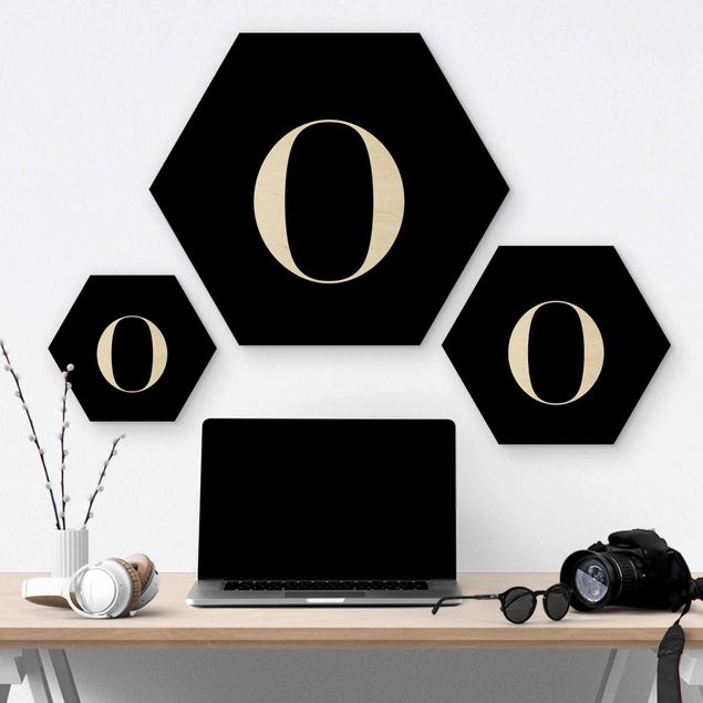 Hexagons houten schilderijen Letter Serif Black O