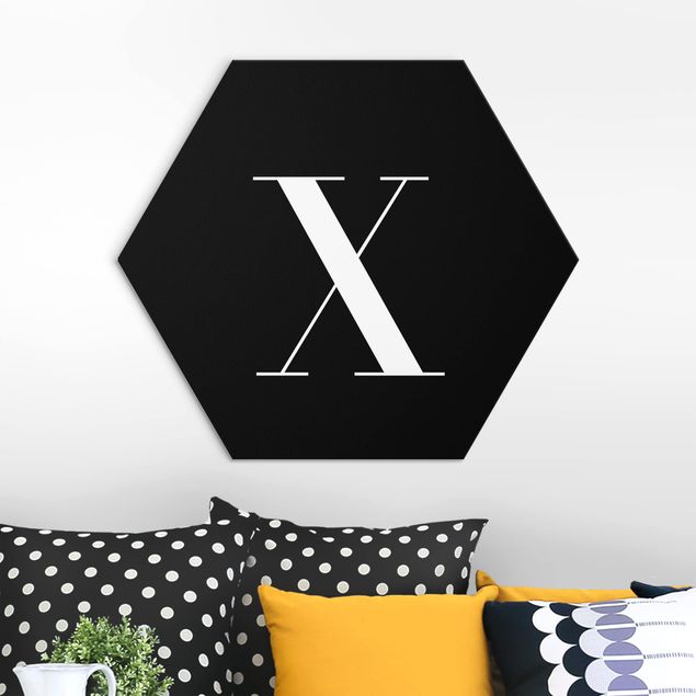 Hexagons Aluminium Dibond schilderijen Letter Serif Black X