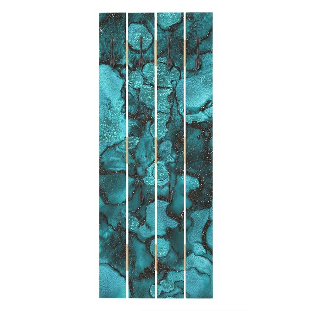 Wandkapstokken houten pallet Turquoise Drop With Glitter