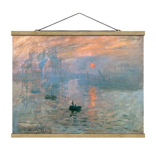 Stoffen schilderij met posterlijst Claude Monet - Impression (Sunrise)