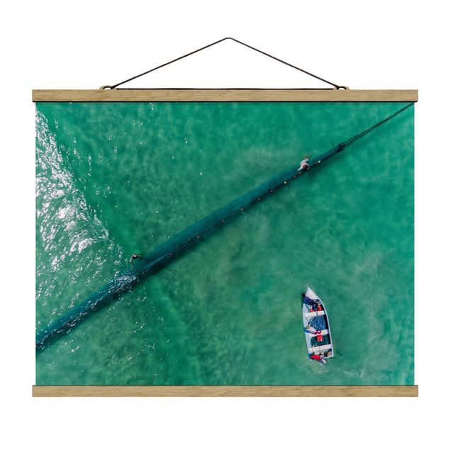 Stoffen schilderij met posterlijst Aerial View - Fishermen