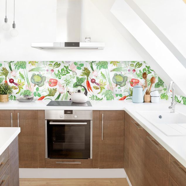Achterwand voor keuken Vegetables And Herbs Illustration