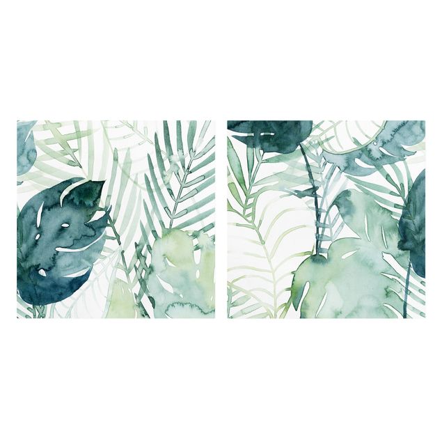 Canvas schilderijen - 2-delig  Palm Fronds In Water Color Set I