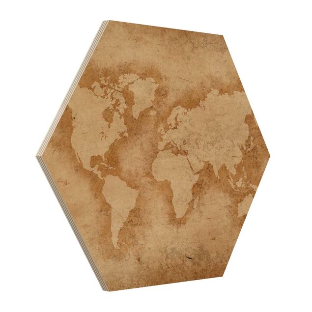 Hexagons houten schilderijen Antique World Map
