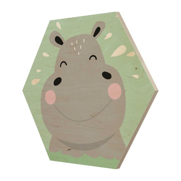 Hexagons houten schilderijen The Happiest Hippo