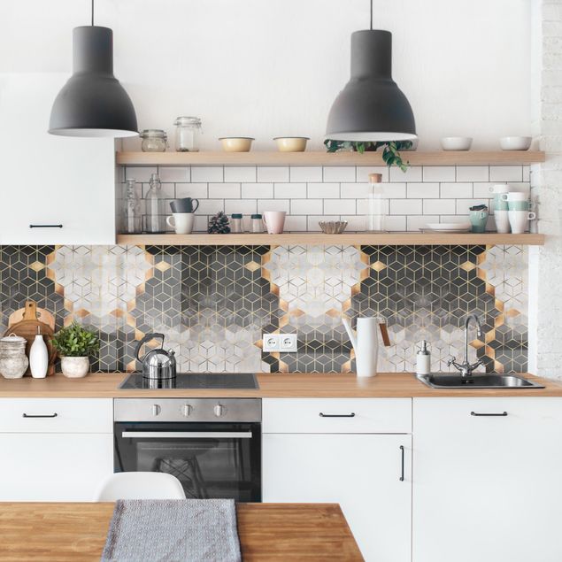 Achterwand voor keuken patroon Black And White Golden Geometry II