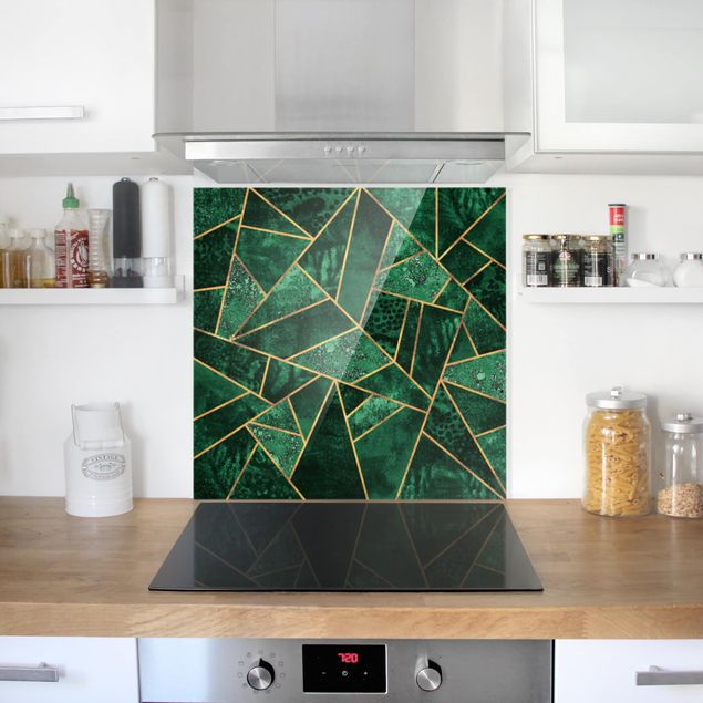 Spatscherm keuken Dark Emerald With Gold