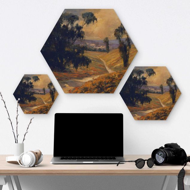 Hexagons houten schilderijen Landscape Afternoon II