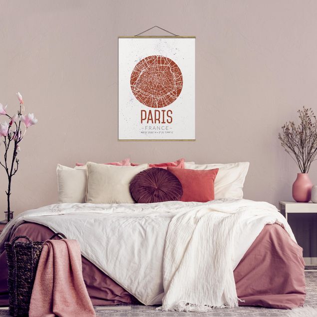 Stoffen schilderij met posterlijst City Map Paris - Retro