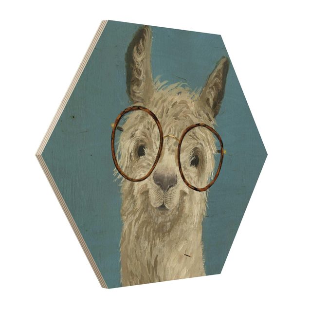 Hexagons houten schilderijen Lama With Glasses I