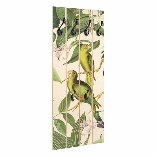 Wandkapstokken houten pallet Vintage Collage - Parrots In The Jungle