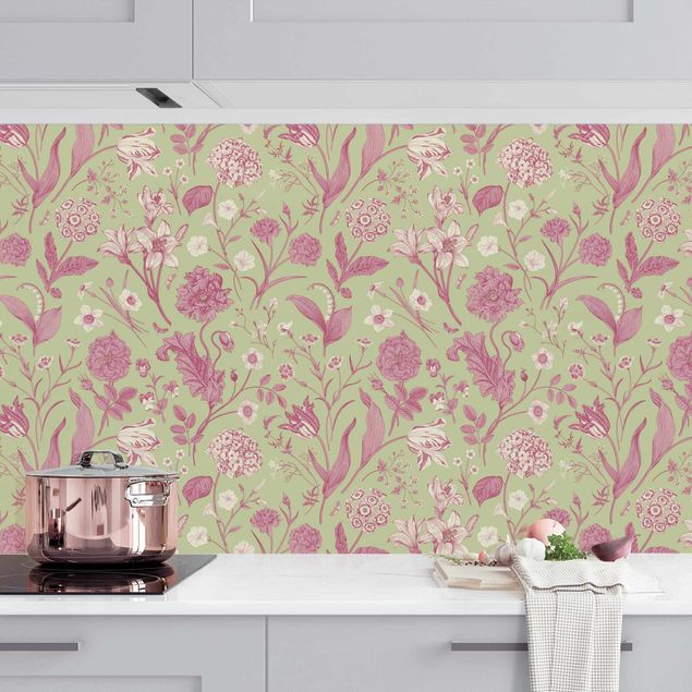 Achterwand voor keuken bloemen Flower Dance In Mint Green And Pastel Pink II