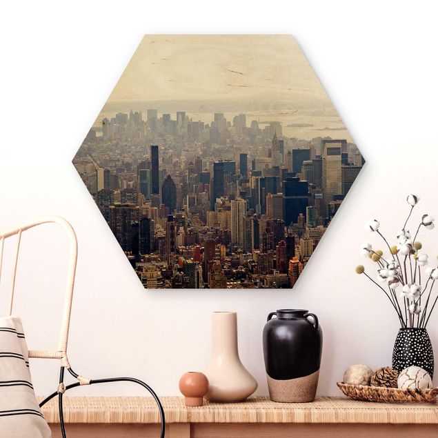 Hexagons houten schilderijen Morning In New York