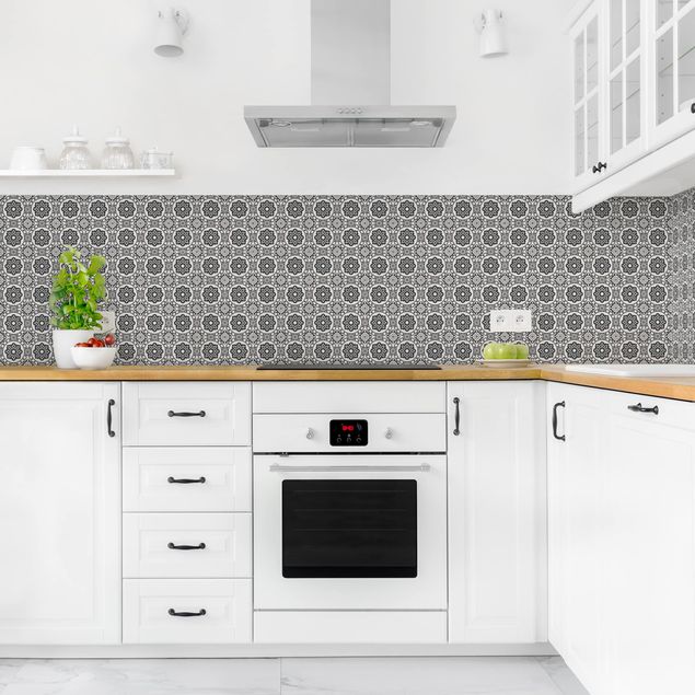 Achterwand voor keuken patroon Floral Tiles Black And White
