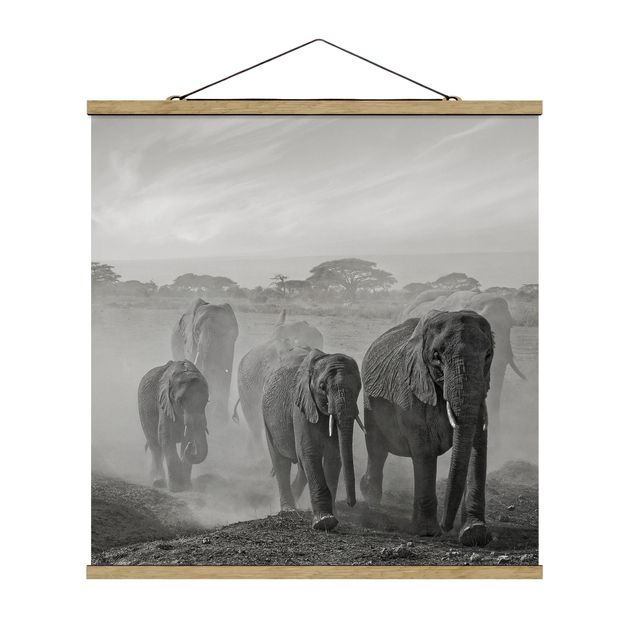 Stoffen schilderij met posterlijst Herd Of Elephants