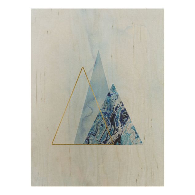 Houten schilderijen Geometry In Blue And Gold II