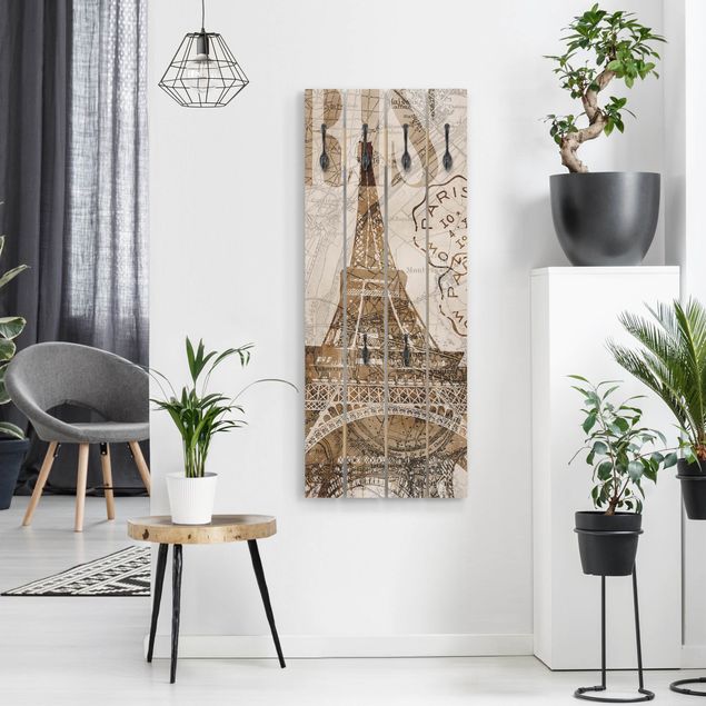 Wandkapstokken houten pallet Shabby Chic Collage - Paris