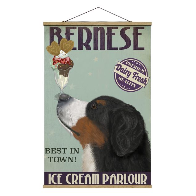Stoffen schilderij met posterlijst Bernese Mountain Dog With Ice