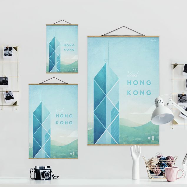 Stoffen schilderij met posterlijst Travel Poster - Hong Kong