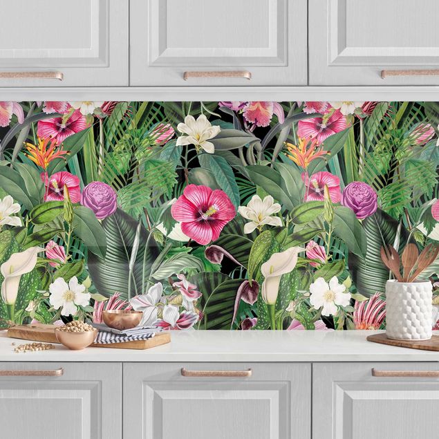 Achterwand voor keuken bloemen Colourful Tropical Flowers Collage