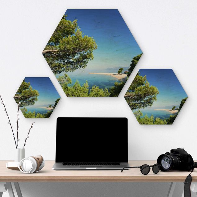 Hexagons houten schilderijen Hidden Paradise