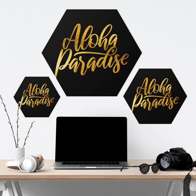 Hexagons Forex schilderijen Gold - Aloha Paradise On Black